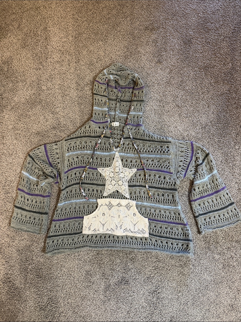 POL Openwork Crochet Sweater in Sage Green